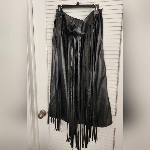 Ashley Stewart Faux leather fringe skirt - Black - Picture 2 of 7